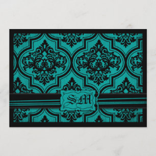 Goth Teal Black Damask Wedding Envelope Invitation