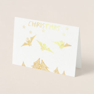 Goth theme christmas card with cute bats in hats.