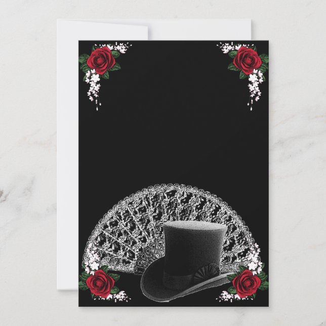 Goth Top Hat and Fan Victorian Wedding Invitation (Front)