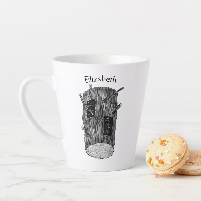 Goth Tree Ink Drawn Dark Fantasy Art Name Latte Mug (In Situ)