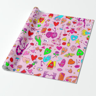 goth valentine creepy skull human heart potion wrapping paper