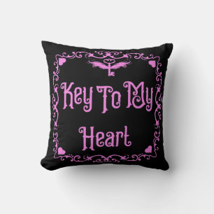 Goth Valentine Key To My Heart PInk Cushion