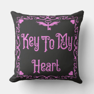 Goth Valentine Key To My Heart Pink Cushion