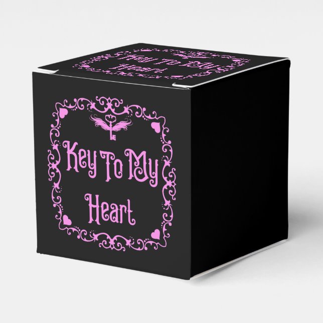 Goth Valentine Key To My Heart PInk Favour Box (Front Side)