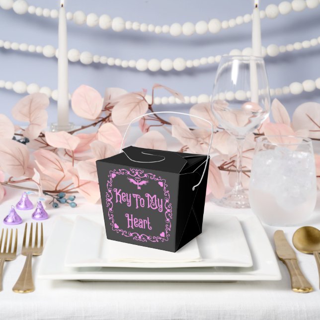 Goth Valentine Key To My Heart Pink Favour Box (Wedding)