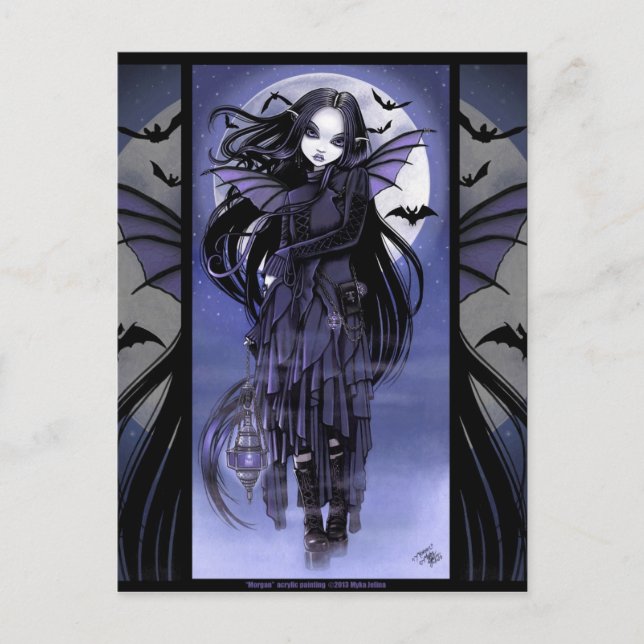 Goth Vampire Bat Fairy Purple Moon Morgan Postcad Postcard (Front)