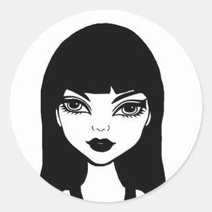 Goth Vampire Cartoon Girl Original Art Drawing Classic Round Sticker