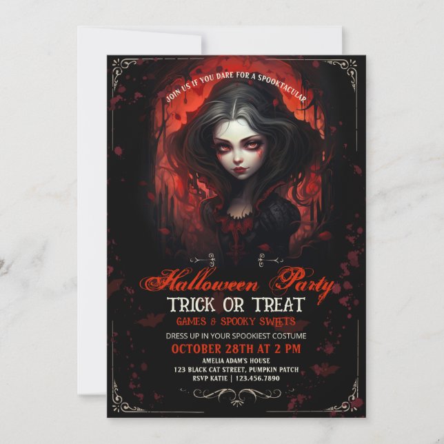 Goth Vampire girl Halloween Invitation (Front)