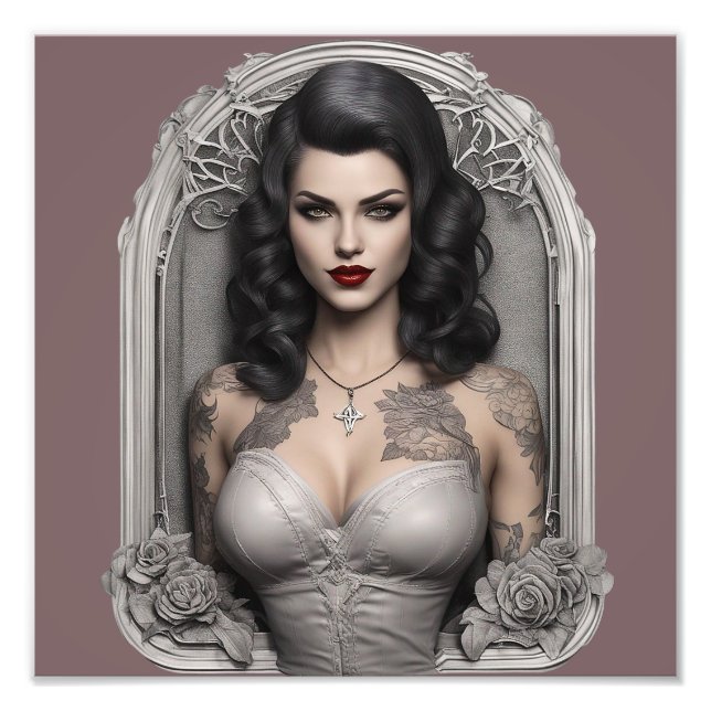Goth Vampiress in Window Frame Photo Print (Front)