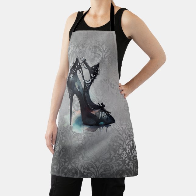 Goth Vogue Grunge | Teal Splash Stiletto High Heel Apron (Insitu)