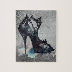 Goth Vogue Grunge   Teal Splash Stiletto High Heel Jigsaw Puzzle