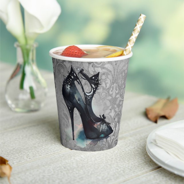 Goth Vogue Grunge | Teal Splash Stiletto High Heel Paper Cups (Insitu)