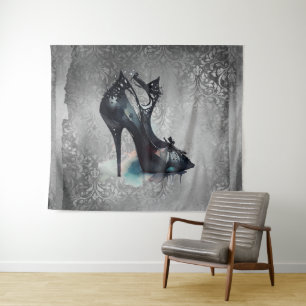 Goth Vogue Grunge   Teal Splash Stiletto High Heel Tapestry