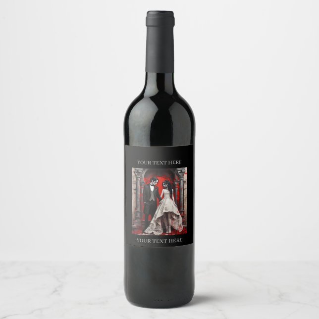 Goth Wedding Couple Leaving the Church Wine Label (Front)