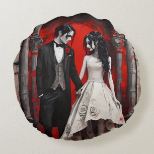 Goth Wedding Couple  Round Cushion