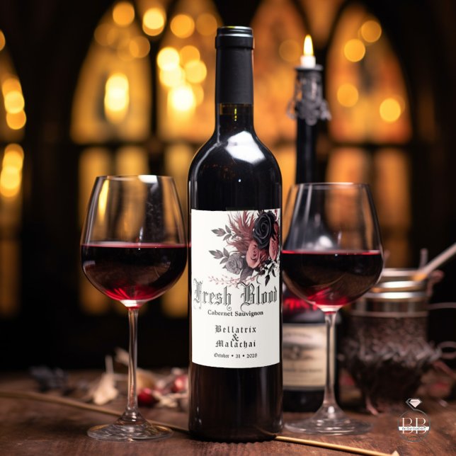 Goth Wedding Fresh Blood Red Wine  Wine Label (Creator Uploaded)