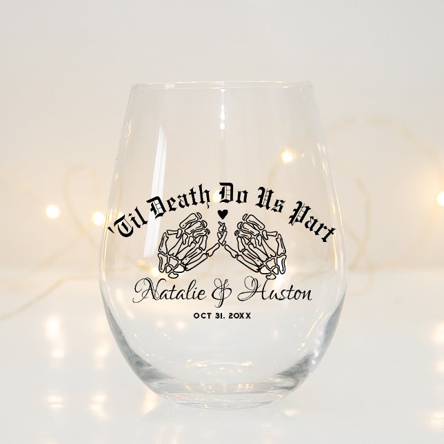 Goth Wedding Personalised Bridesmaids Till Death Stemless Wine Glass (Creator Uploaded)