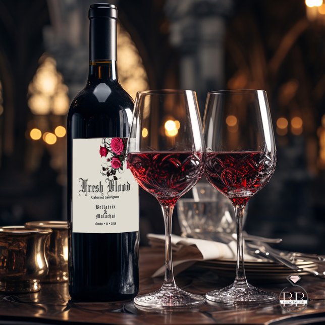 Goth Wedding Wine Crimson Roses  Wine Label (Creator Uploaded)