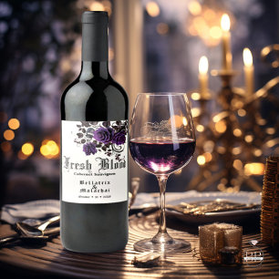 Goth Wedding Wine Deep Amethyst Roses Wine Label