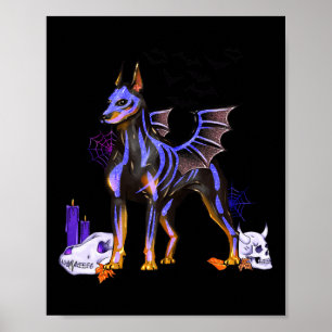 Goth Winged Doberman Dog Skulls Bat And Candles Ha Poster