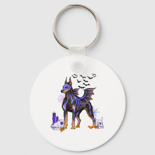 Goth Winged Doberman Dog Skulls T And Candles Hall Key Ring