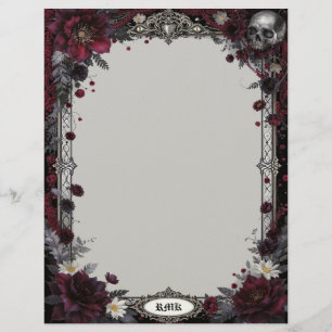 Goth with Red and White Flowers and Skull Custom Letterhead