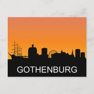 Gothenburg silhouette, summer sunset illustration postcard