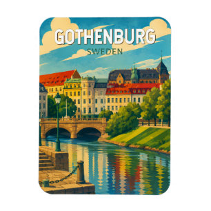 Gothenburg Sweden Illustration Travel Art Vintage Magnet