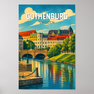 Gothenburg Sweden Illustration Travel Art Vintage Poster