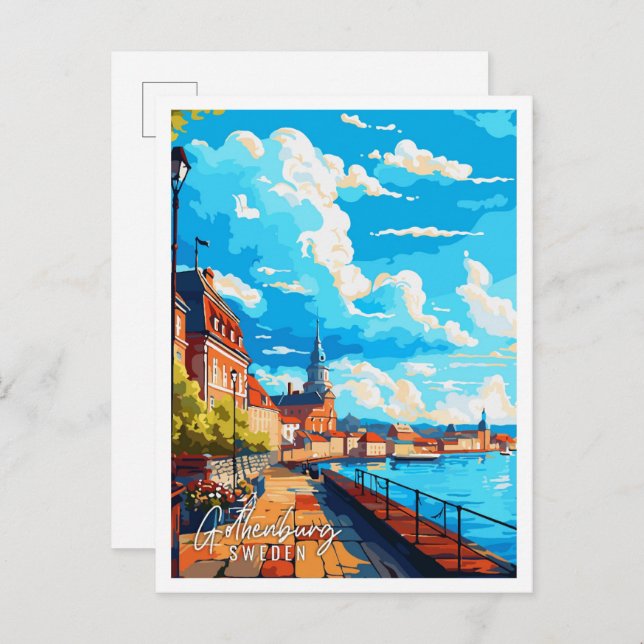 Gothenburg Sweden vintage travel illustration Postcard (Front/Back)