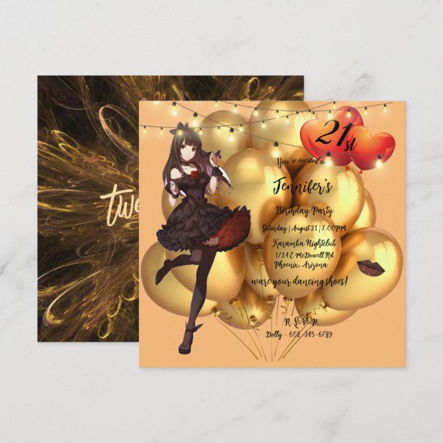 Gothic 21st Birthday Party Balloons Lights Invitat Invitation (Front/Back)