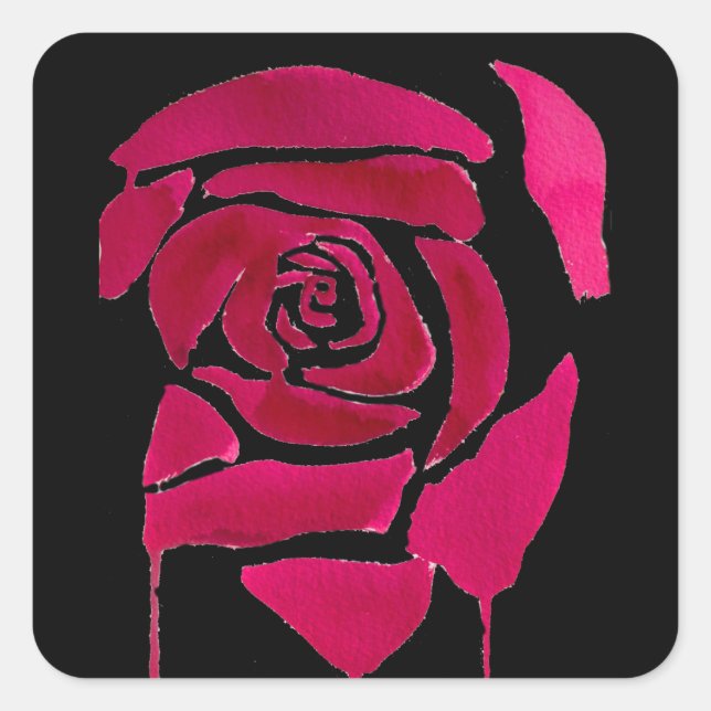 Gothic abstract rose watercolor origianal art square sticker (Front)
