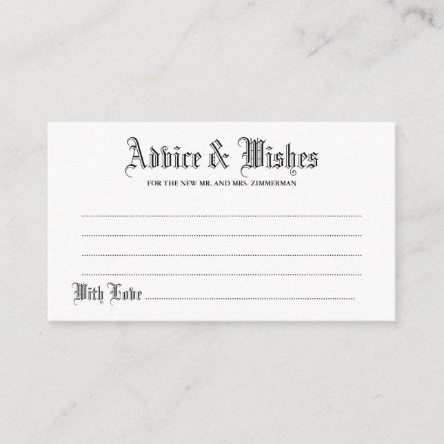 Gothic Advice & Wishes Wedding Card (Front)
