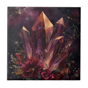 Gothic Amethyst Floral Galaxy Pattern Ceramic Tile
