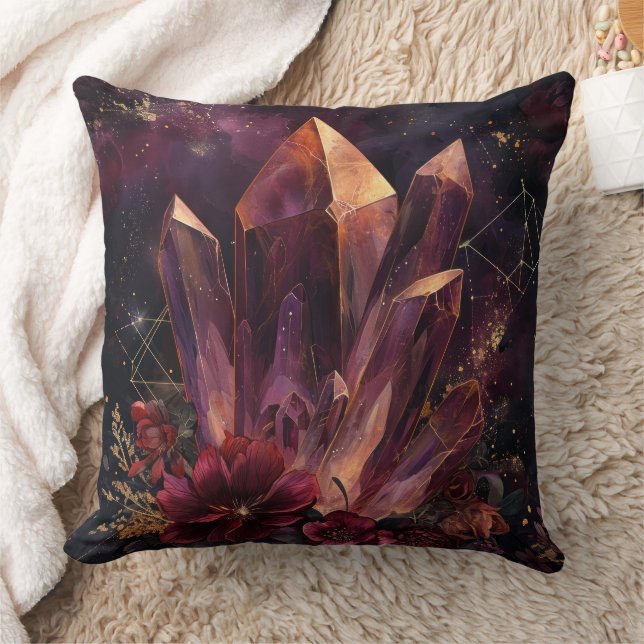 Gothic Amethyst Floral Galaxy Pattern Cushion (Blanket)