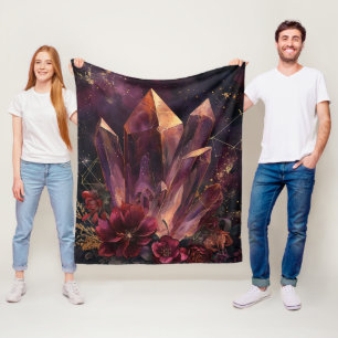 Gothic Amethyst Floral Galaxy Pattern Fleece Blanket