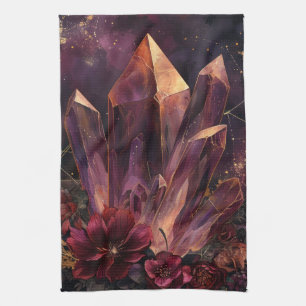 Gothic Amethyst Floral Galaxy Pattern Tea Towel