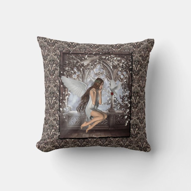 Gothic Angel and Her Dove Cushion (Front)