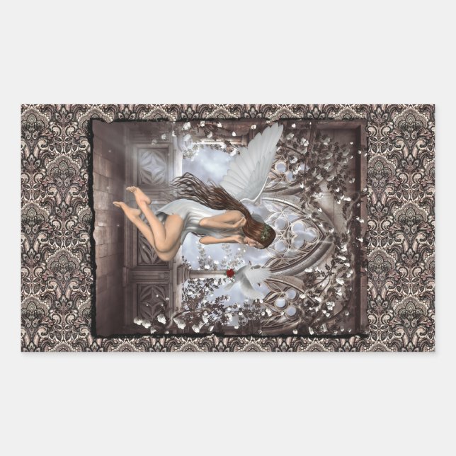 Gothic Angel and Her Dove Rectangular Sticker (Front)