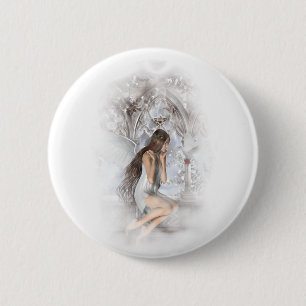 Gothic Angel and Her Dove Vignette 6 Cm Round Badge