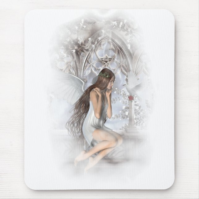 Gothic Angel and Her Dove Vignette Mouse Pad (Front)