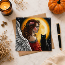Gothic Angel Black Cat Full Moon Celestial