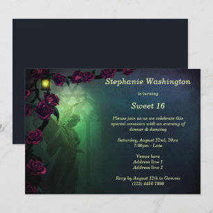 Gothic Angel Church Window & Roses Sweet 16 Invitation