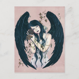 Gothic Angel Decay Wither Flowers Pink Postcard