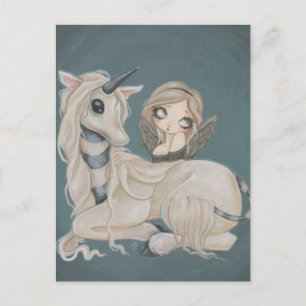 Gothic angel fairy with unicorn postcard