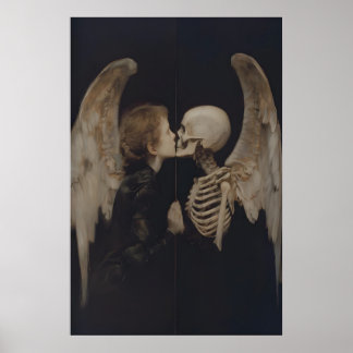 Gothic Angel Mirror Reflection Skeleton Art Poster