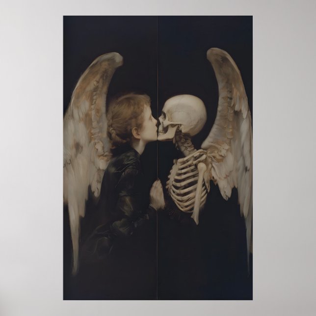 Gothic Angel Mirror Reflection Skeleton Art Poster (Front)