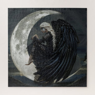 Gothic Angel Sitting on the Moon Jigsaw Puzzle