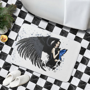 Gothic Angel Wings Black Cat Bath Mat