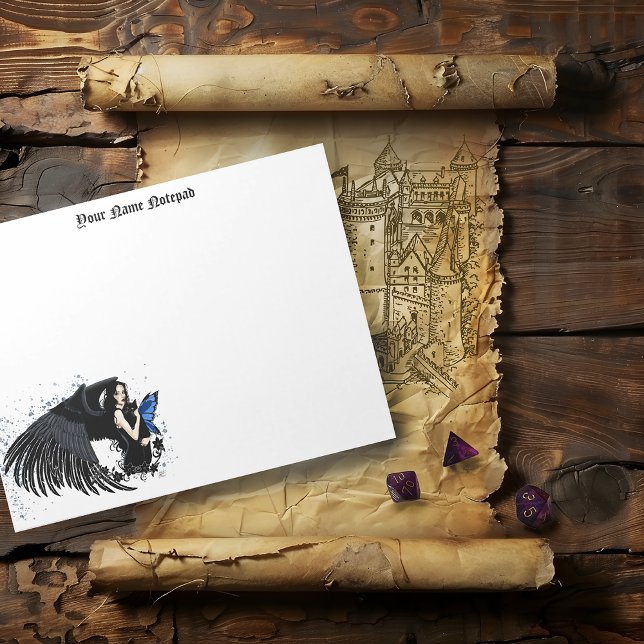 Gothic Angel Wings Black Cat Blue Fairy Notepad (Creator Uploaded)
